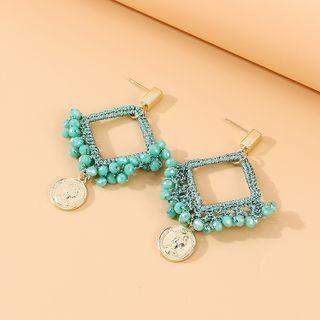 Beaded Coin Drop Earring 1 Pair - Aqua Green - One Size