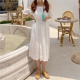Cold-shoulder Eyelet Lace Dress Ivory - One Size