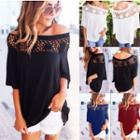 Off-shoulder Cutout Elbow-sleeve T-shirt