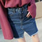 Cutout-front Denim Mini Skirt