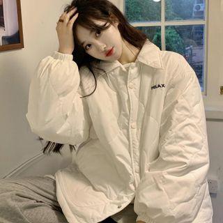 Lettering Quilted Button-up Jacket
