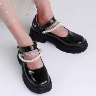 Platform Faux Pearl Strap Mary Jane Shoes