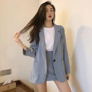 Set: Single-button Blazer + Mini Pencil Skirt