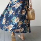 Floral Patterned Open-front Long Jacket With Sash