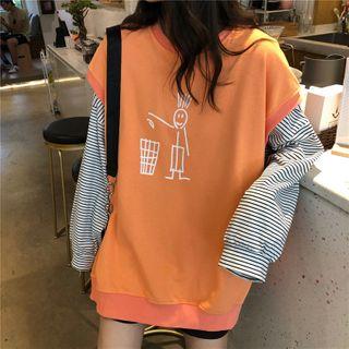 Striped Long-sleeve T-shirt / Printed Vest