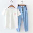 Elbow-sleeve Rabbit Embroidered / Straight-leg Jeans / Set