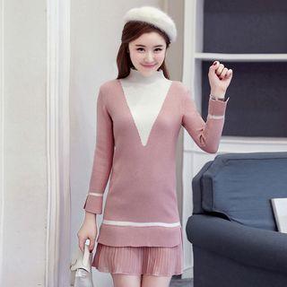 Mock-neck Panel Chiffon Dress