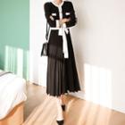 Long-sleeve Midi A-line Pleated Knit Dress