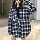 Hoop-accent Cutout Oversized Plaid Shirt As Shown In Figure - One Size
