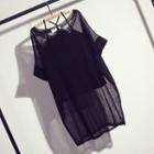 Set: Plain Camisole Top + Mesh Jacket