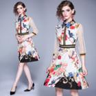 Lace 3/4-sleeve Floral A-line Dress