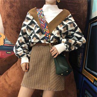 Set: Patterned Sweater + Striped A-line Skirt