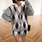 Diamond Print Cardigan / Knit Mini-skirt