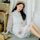Ruffled Bell-sleeve Lace Midi Dress