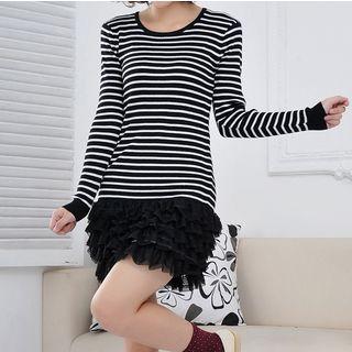 Ruffle Hem Striped Long-sleeve Knit Dress