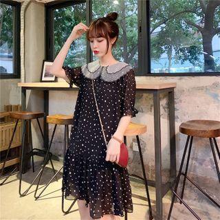 Dotted Chiffon Short-sleeve A-line Dress