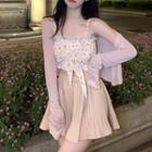 Floral Crop Camisole Top / Crop Cardigan / Mini A-line Skirt