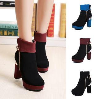 Chunky-heel Metal-detail Panel Ankle Boots