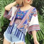 Flower Embroidered Tasseled Camisole Top / Printed Open-front Jacket