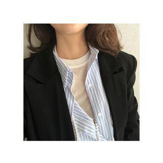 Cutout-sleeve Striped Shirt