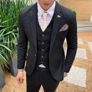 Set: Plain Button Blazer + Vest + Dress Pants