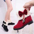 Faux Suede Bow Fleece-lined Short Boots