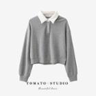Two Tone Button-up Cropped Sweatshirt