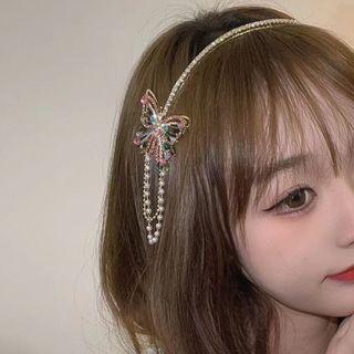 Rhinestone Beaded Butterfly Headband / Drop Earring