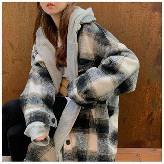 Plaid Single-breasted Midi Coat Pink - One Size