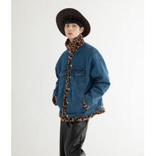 Reversible Fluffy Leopard Print Denim Jacket