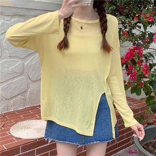 Oversized Side-slit Long-sleeve Top
