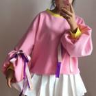 Two-tone Lantern-sleeve Pullover