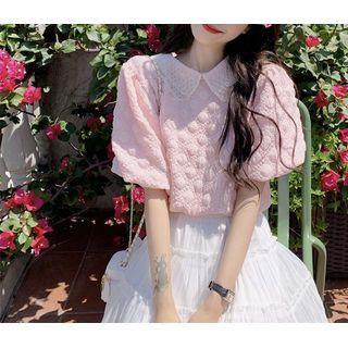Puff-sleeve Textured Lace Blouse