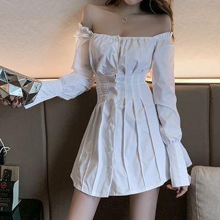 Long-sleeve Square-neck A-line Mini Dress