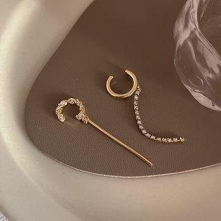 Rhinestone Chain Alloy Cuff Earring 1 Pair - Asymmetric - Gold - One Size