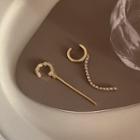 Rhinestone Chain Alloy Cuff Earring 1 Pair - Asymmetric - Gold - One Size