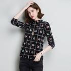 Mock-neck Printed Long-sleeve T-shirt