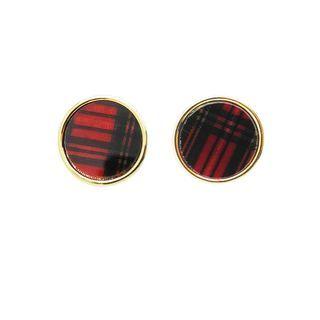 Tartan-plaid Button Earrings One Size