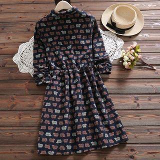 Long-sleeve Sheep Print Shirtdress