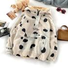 Cow Print Fleece-lined Hoodie Almond - One Size