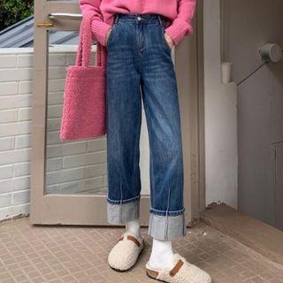 Mid Rise Straight Leg Washed Jeans