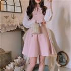 Bow Balloon-sleeve Knit Dress
