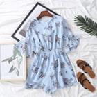 Flower Print Short-sleeve Playsuit