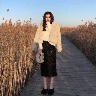 Furry Loose-fit Coat Jacket - As Figure - One Size
