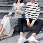 Couple Matching Striped Sweater / Long-sleeve Striped Midi Knit Dress