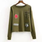 Long Sleeve Floral Embroidered Applique Plain Pullover