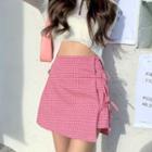 High-waist Strap Plaid Skirt