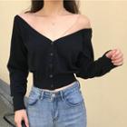 Mesh Panel Cut-out Knit Top