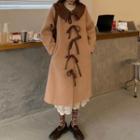 Bow Button-up Long Coat Khaki & Coffee - One Size