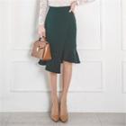 Ruffled Asymmetric-hem Midi Skirt